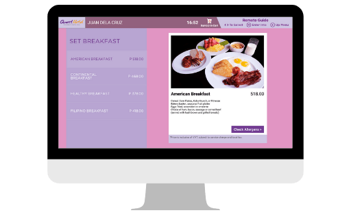 Hotel IPTV System Room Service ordering screen